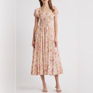 NWT Doen Stanza Smocked Organic Midi Dress in Fleurs de Provence Medium